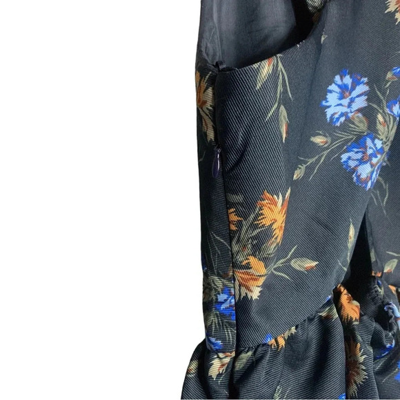 Zara Basics Flare Floral Print Navy Back Crossover Pleated Dress Size Small - Picture 6 of 11